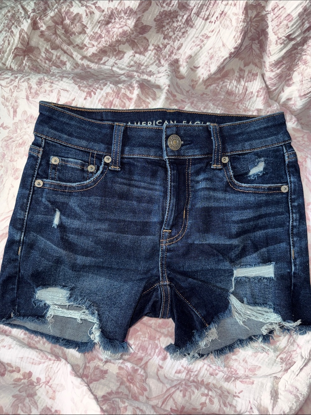 American Eagle Outfitters Dark Indigo Distressed Denim Cutoff Shorts